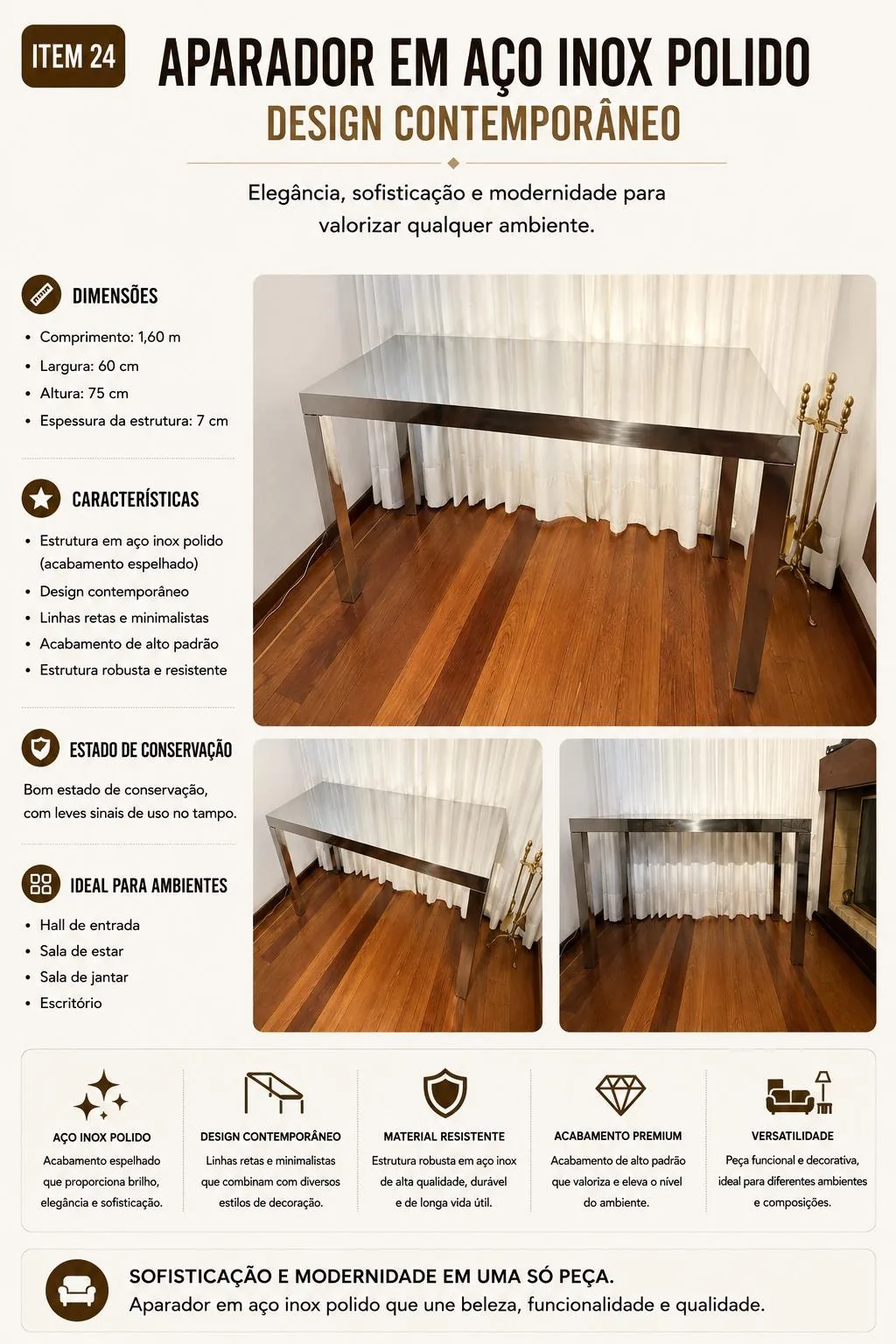 Aparador em Aço Inox Polido
