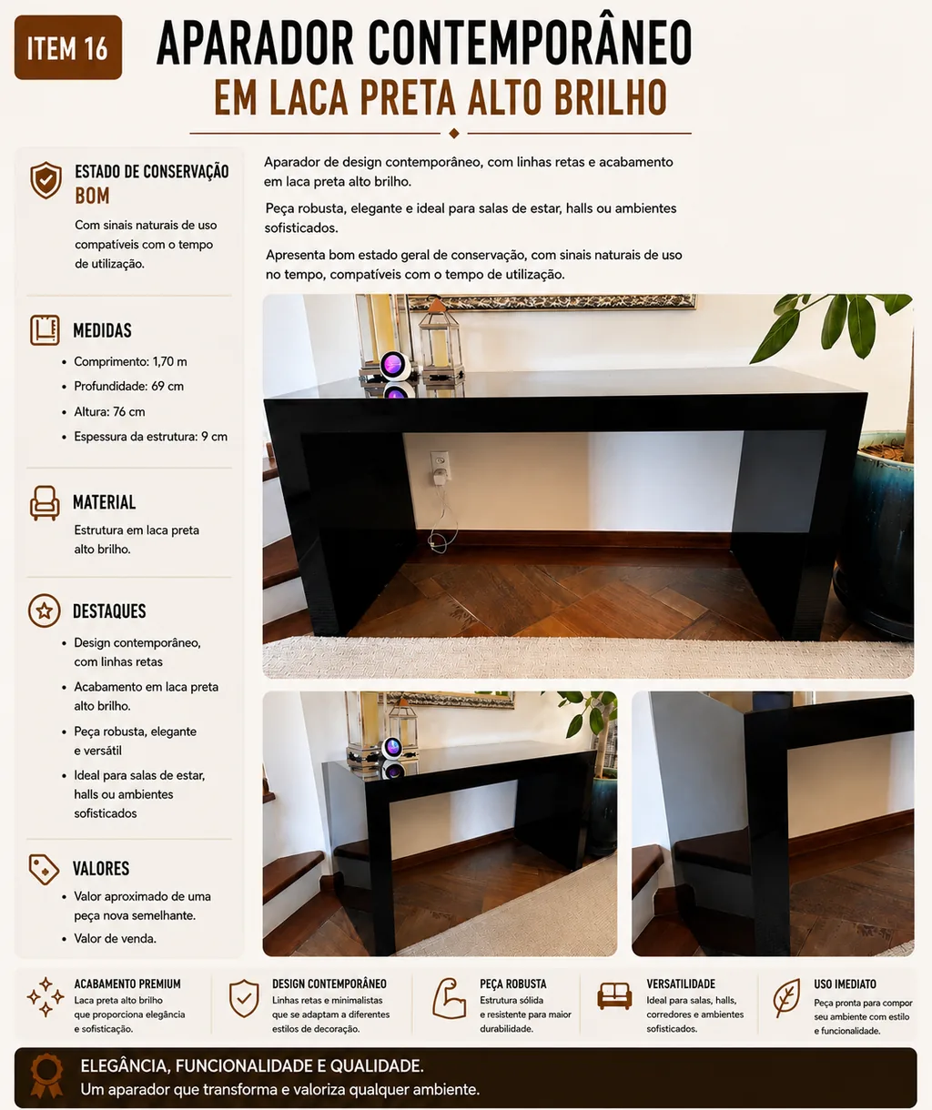 Aparador Contemporâneo em Laca Preta