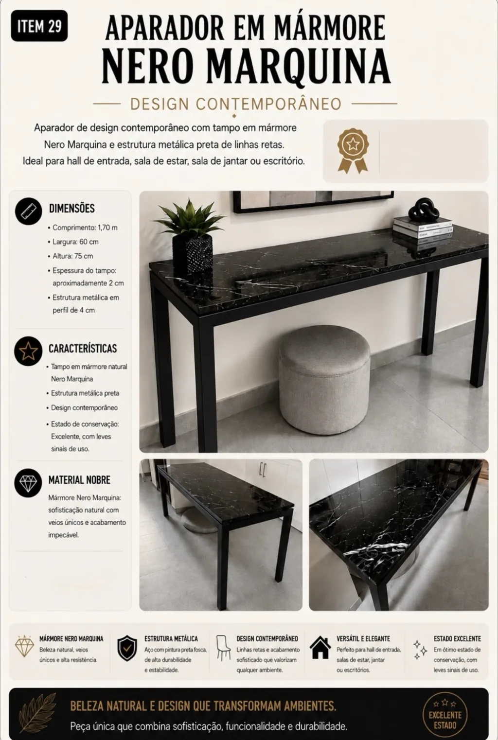 Aparador em Mármore Nero Marquina