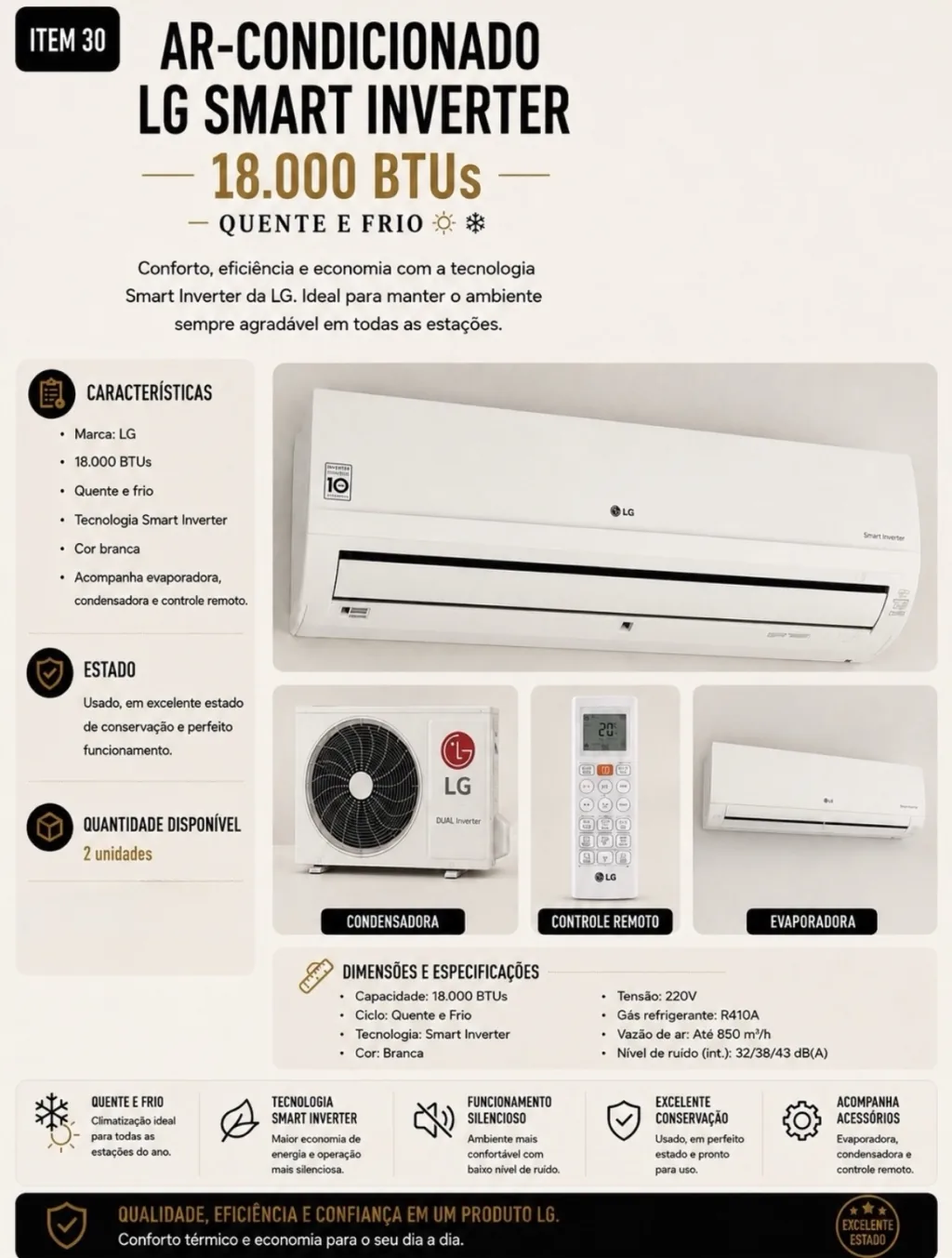 Ar-condicionado LG Smart Inverter 18.000 BTUs