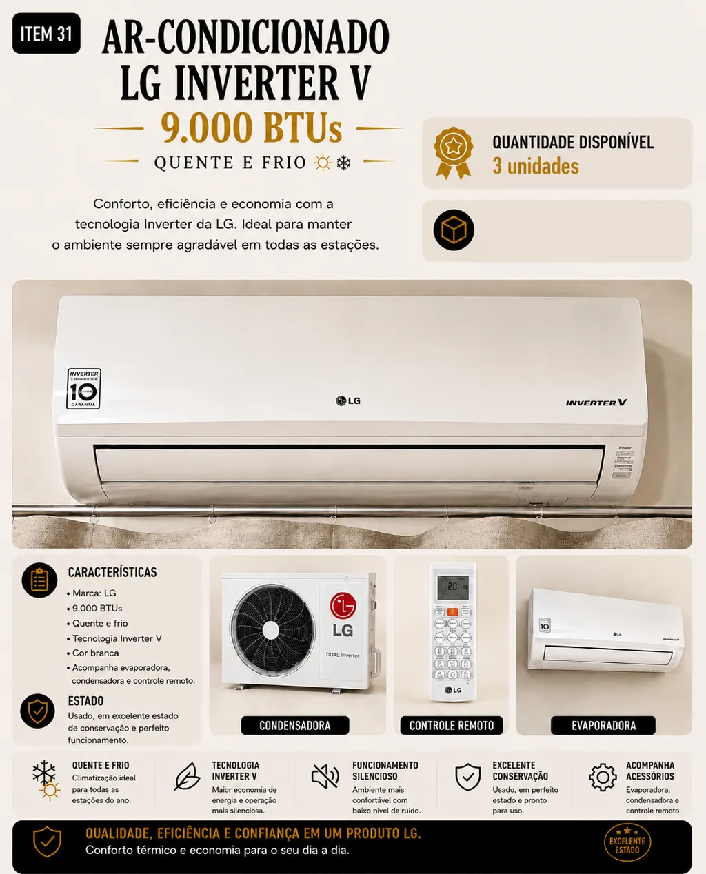 Ar-condicionado LG Inverter V 9.000 BTUs