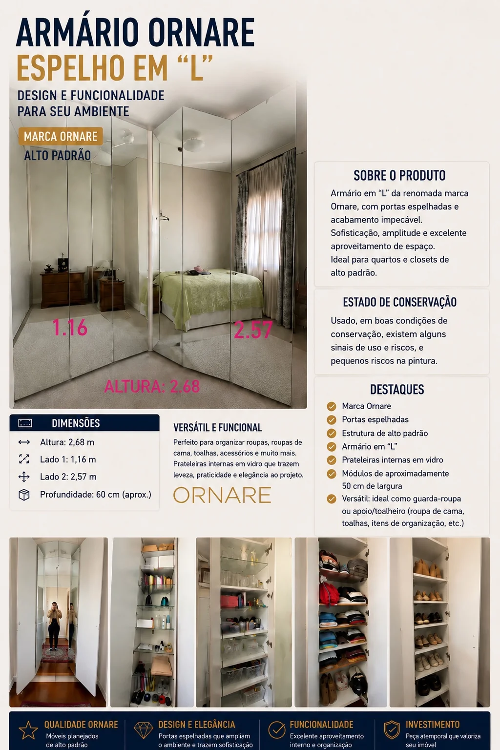 Armário Ornare Espelho em L