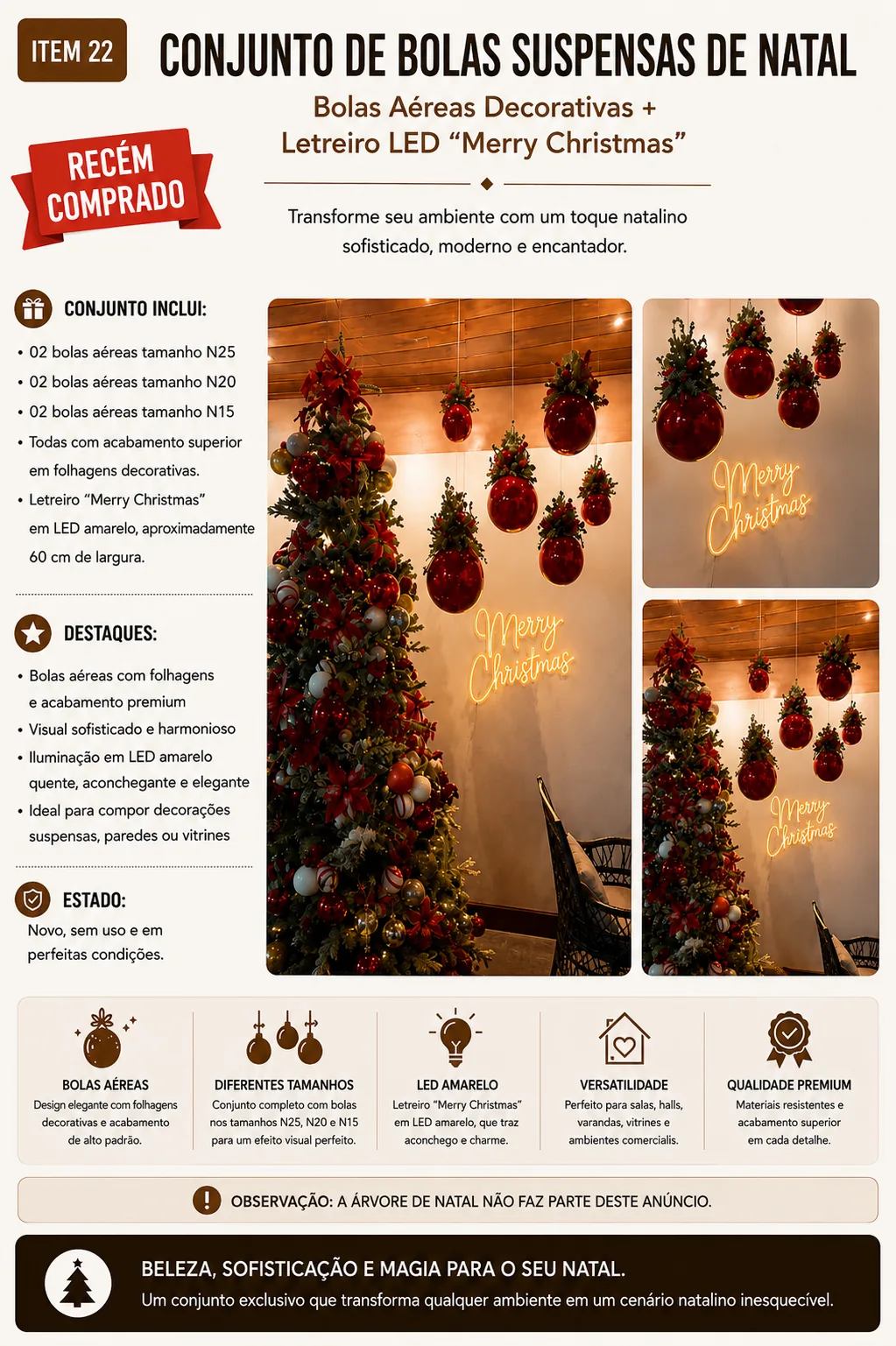 Conjunto de Bolas Suspensas de Natal