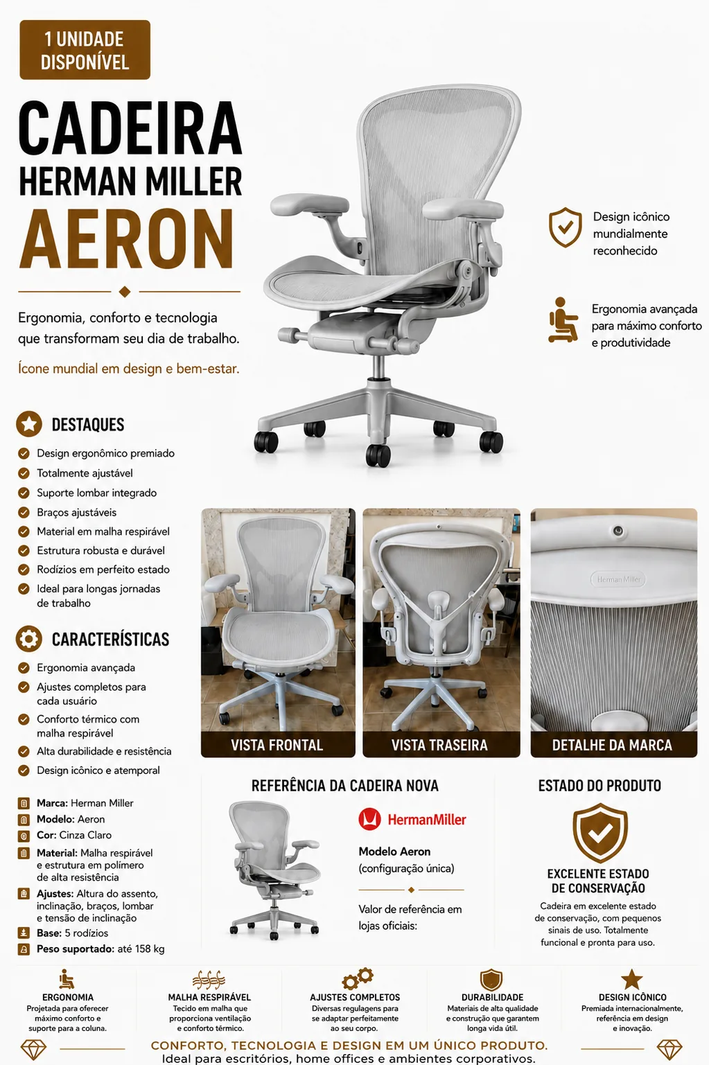 Cadeira Herman Miller Prata
