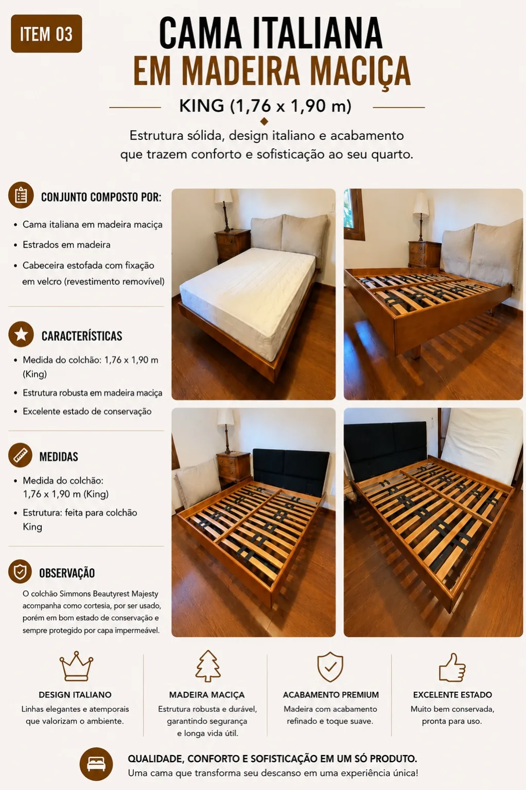 Cama Italiana em Madeira Maciça