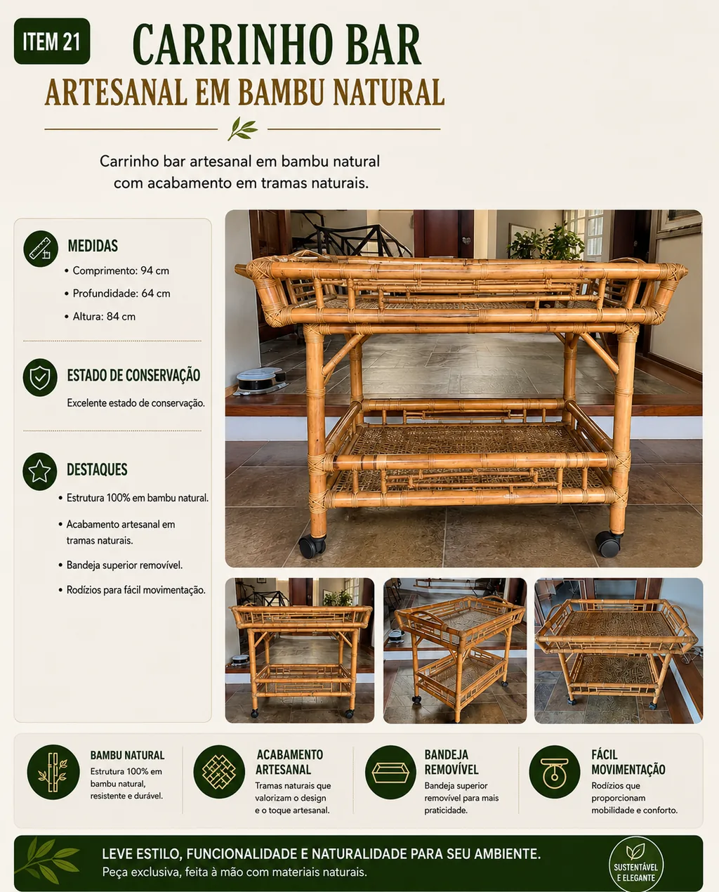 Aparador Artesanal em Bambu Natural G