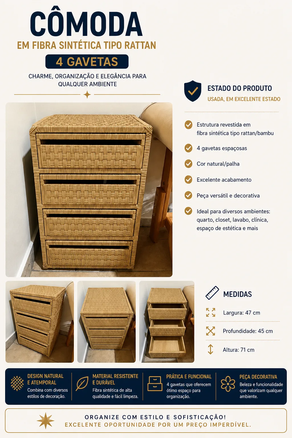 Cômoda em Fibra Sintética Tipo Rattan
