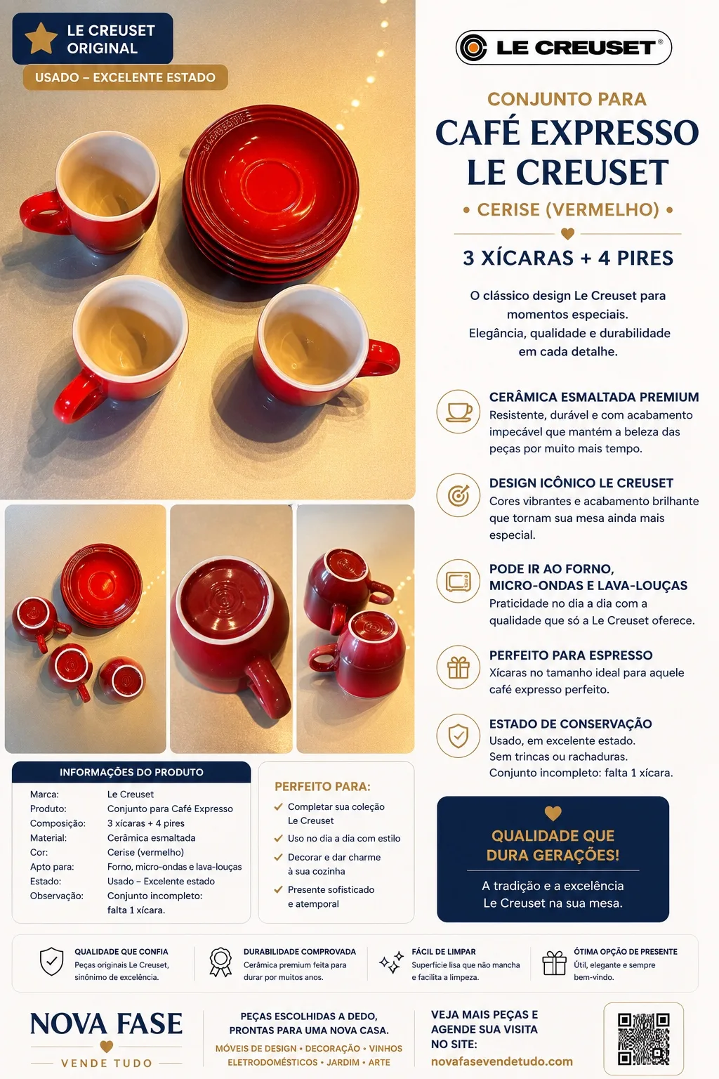 Jogo de 03 xícaras com pires Le Creuset 70 ml