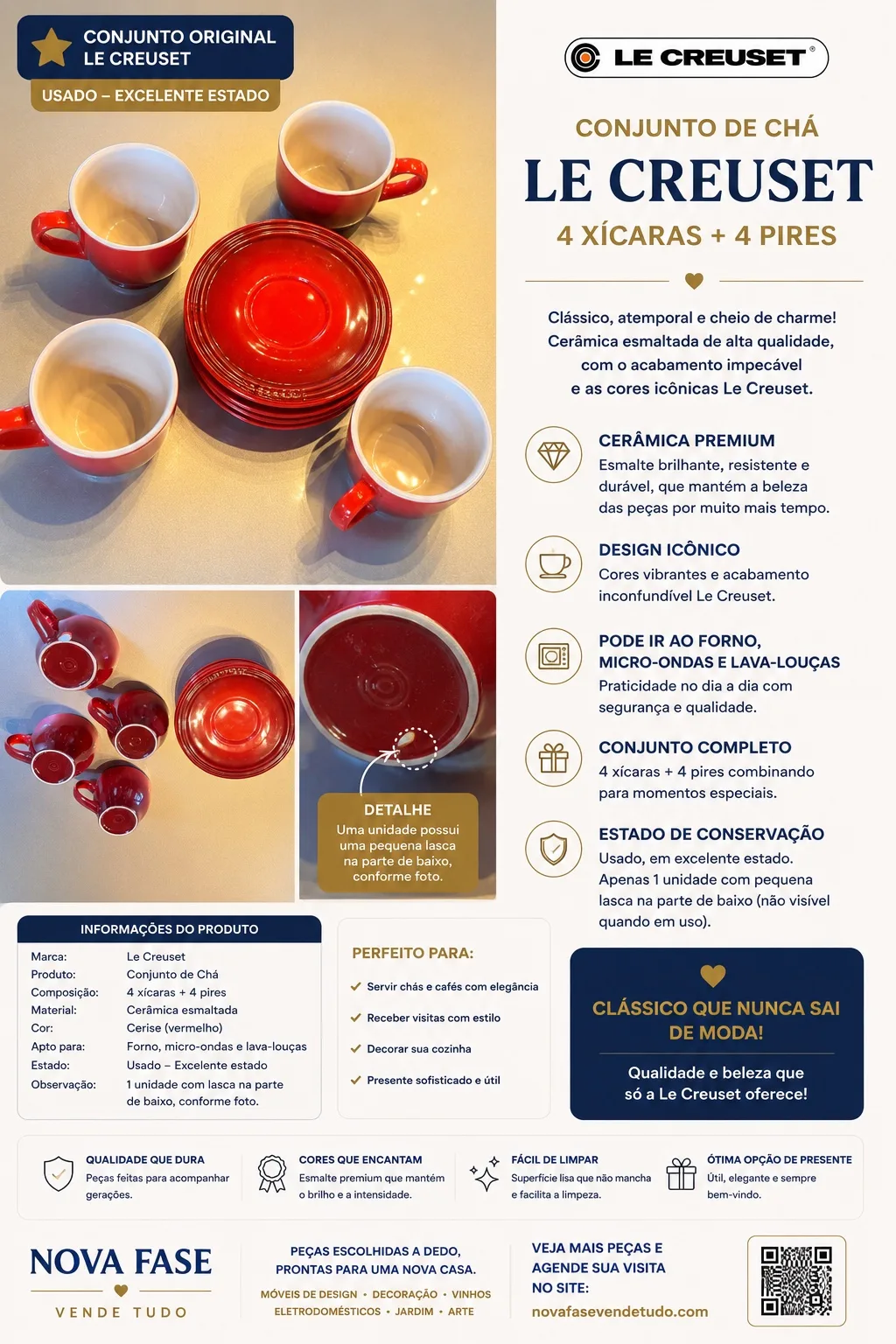 Jogo de 04 xícaras com pires  Le Creuset