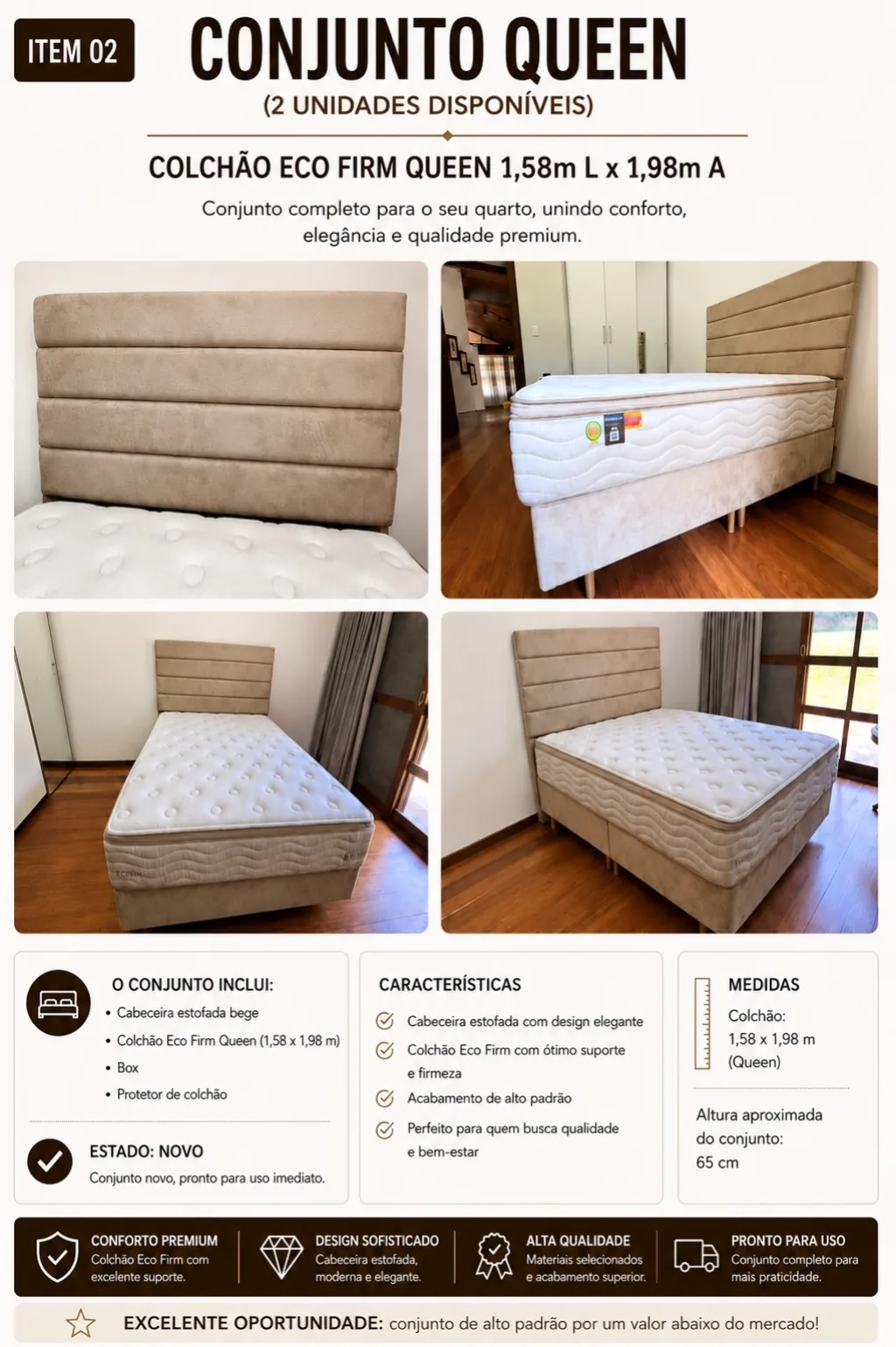 Conjunto Colchão + Cabeceira + Box Queen Completo