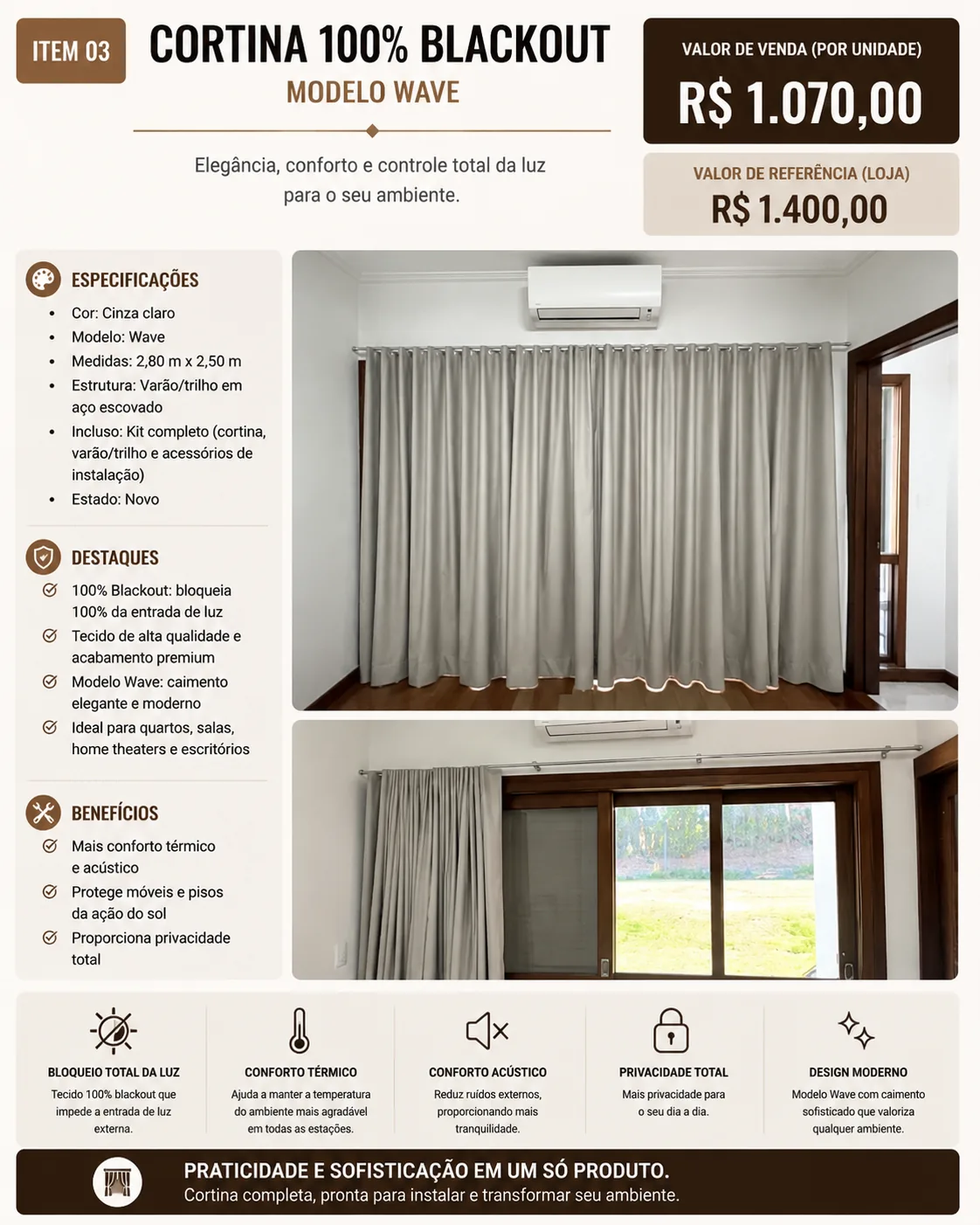 Cortina Blackout Wave 2,80 × 2,50m
