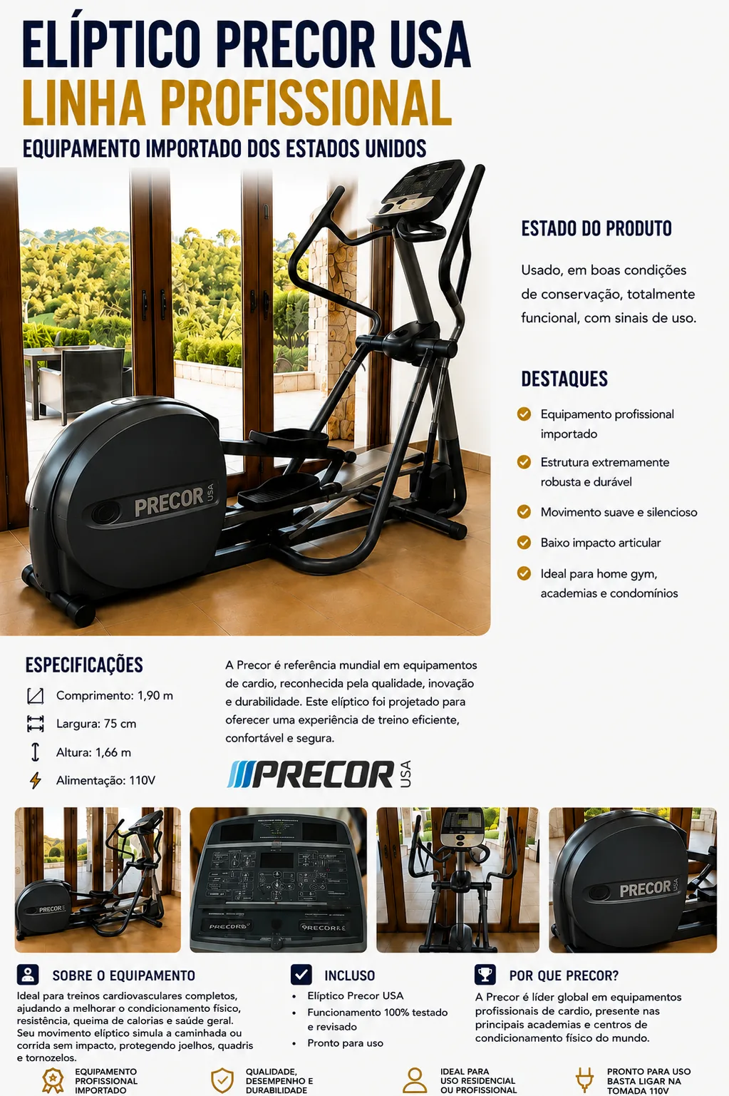 Elíptico Precor USA  Linha Profissional