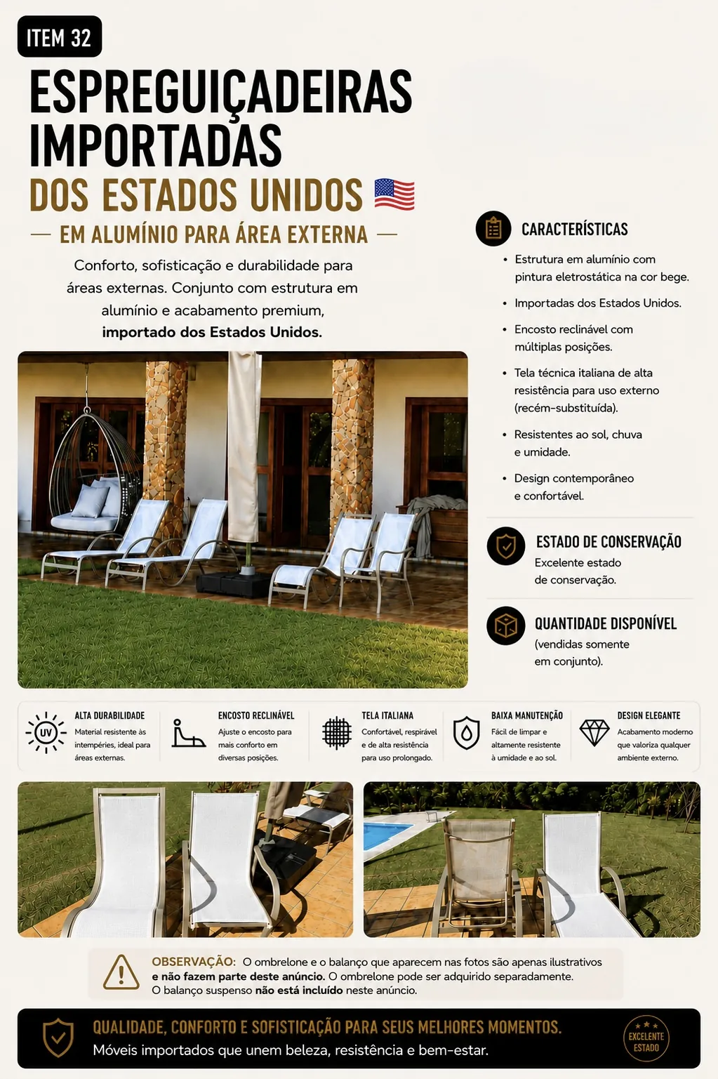 Conjunto de Espreguiçadeiras Importadas