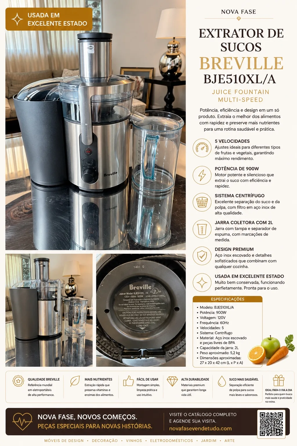 Extrator de Sucos Breville BJE510XL/A Juice Fountain Multi-Speed