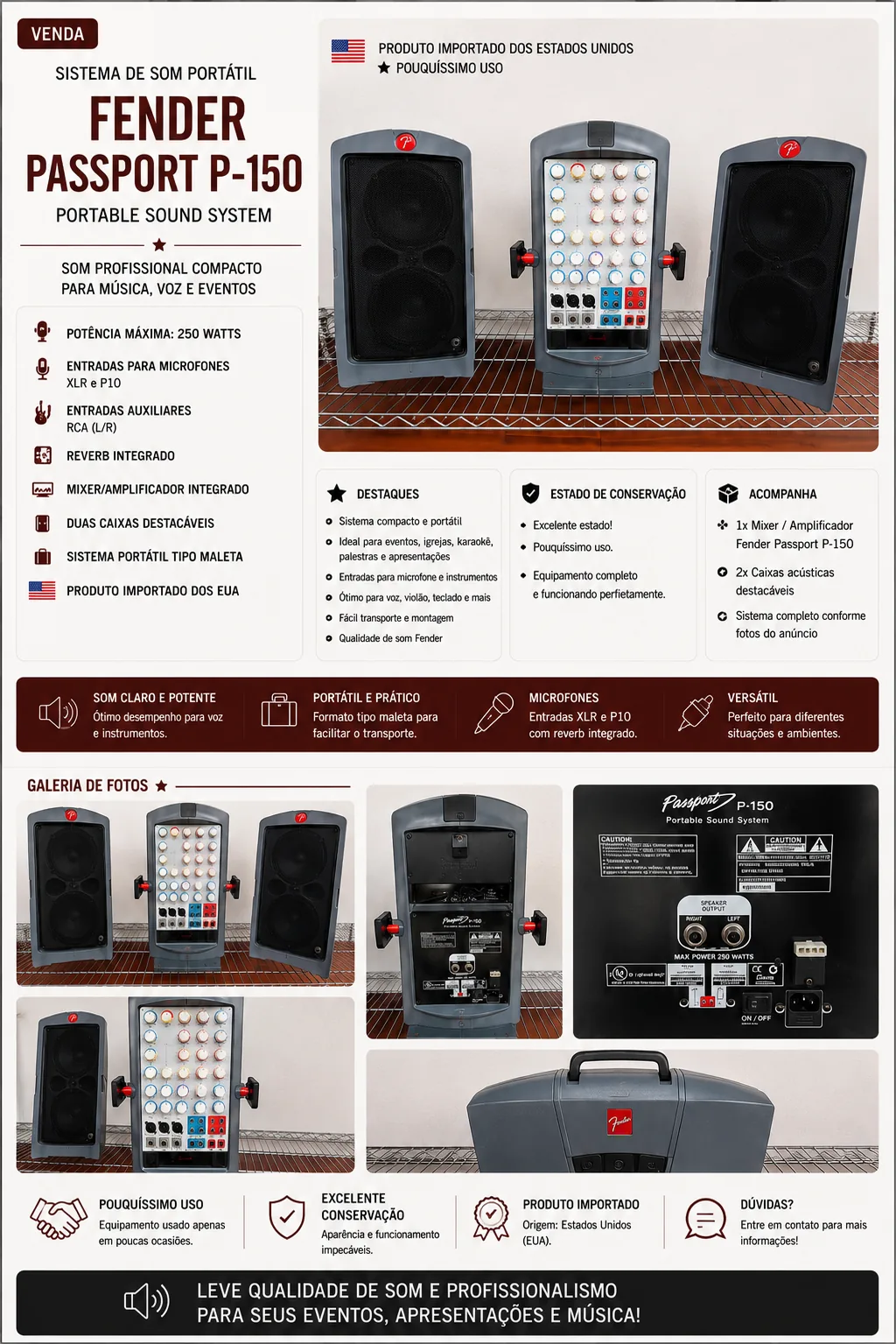 Fender Passport P-150 Sistema de Som Portátil