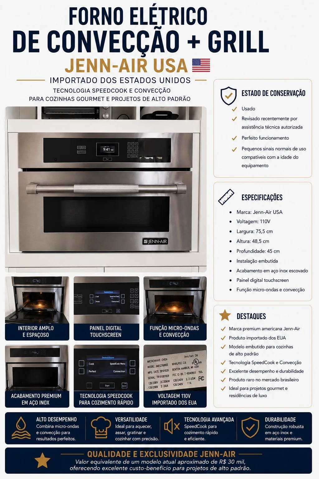 Forno Profissional Convecção + Grill + Microondas USA