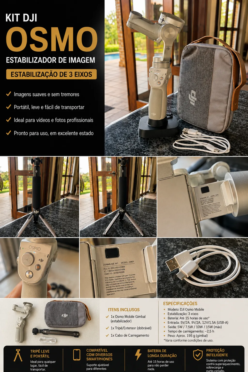 Estabilizador DJI Osmo Mobile com Tripé