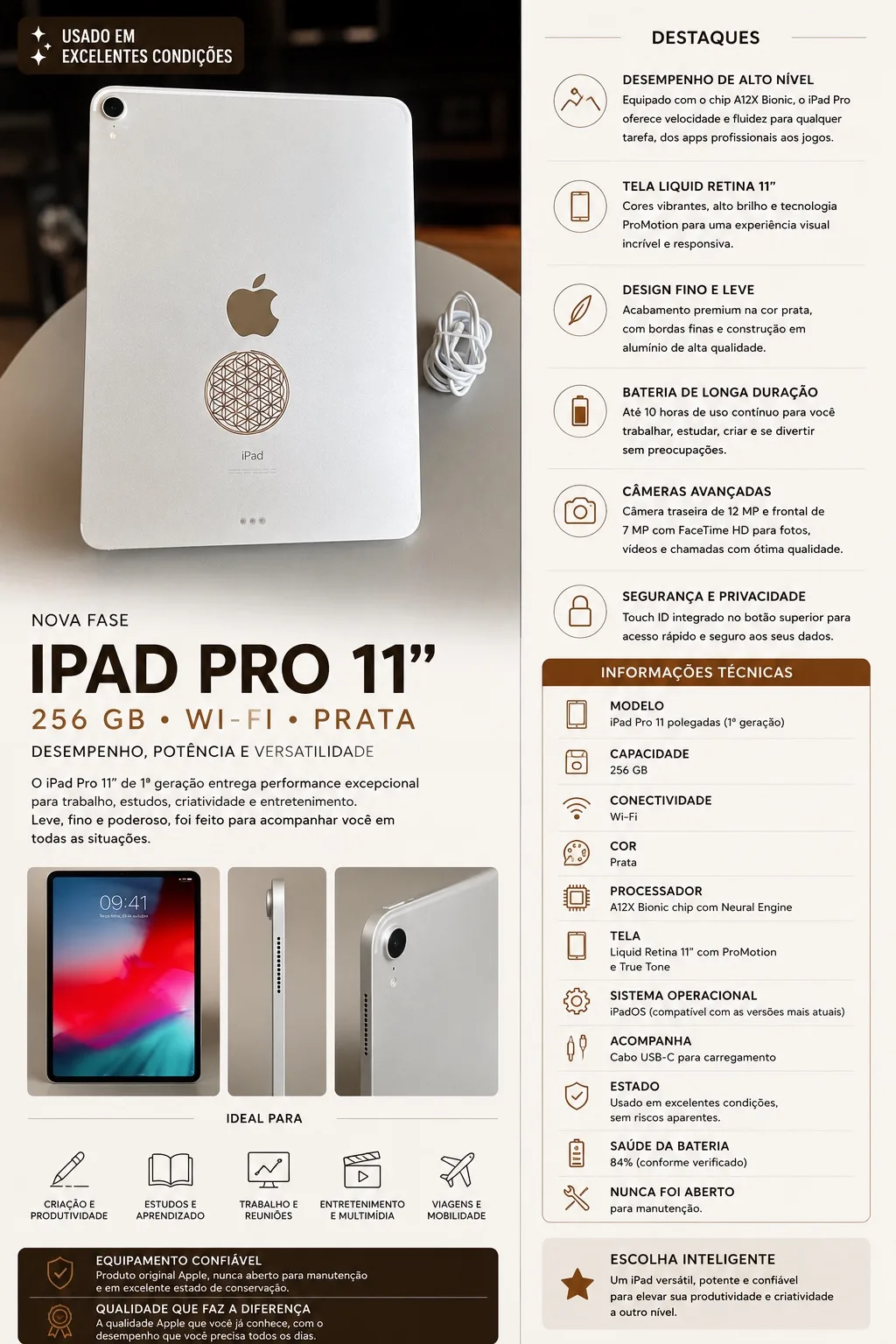 iPad Pro 11" 256 GB Wi-Fi Prata