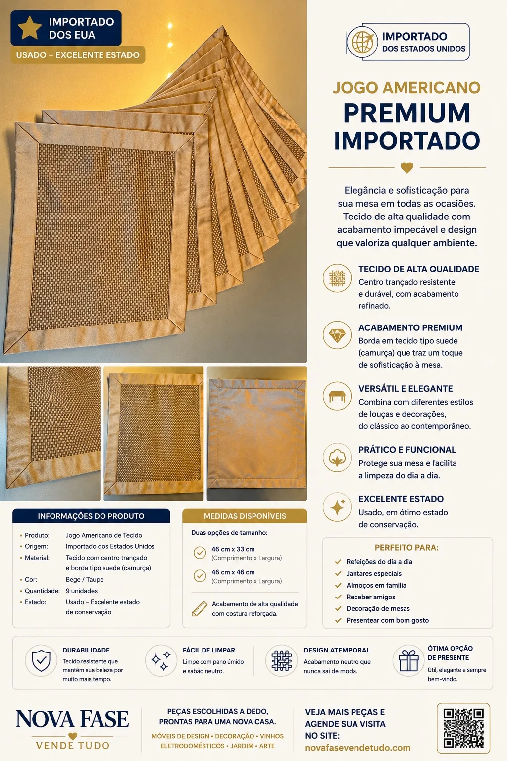 Jogo Americano Premium Importado 10 Unidades