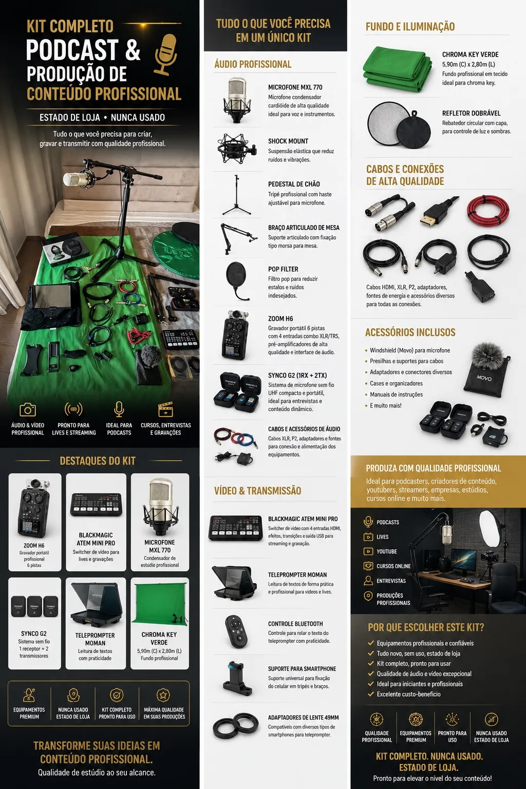 Kit Profissional de Podcast e Produção de Conteúdo
