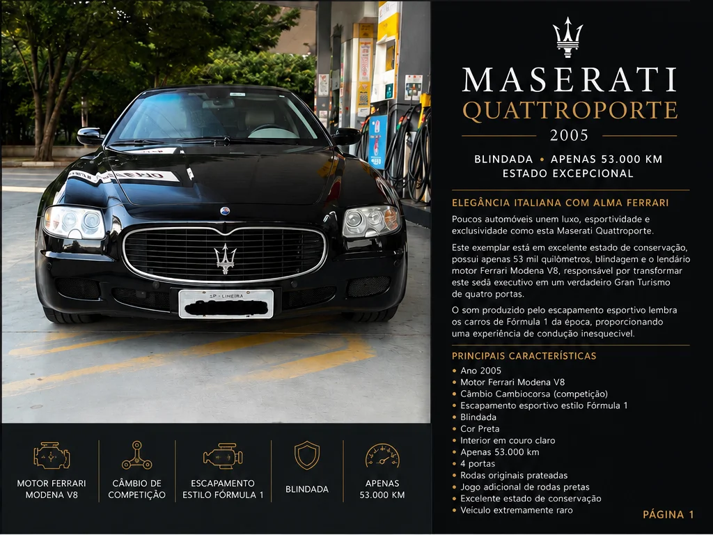 Maserati Quattroporte 2005 Blindada — Motor Ferrari V8