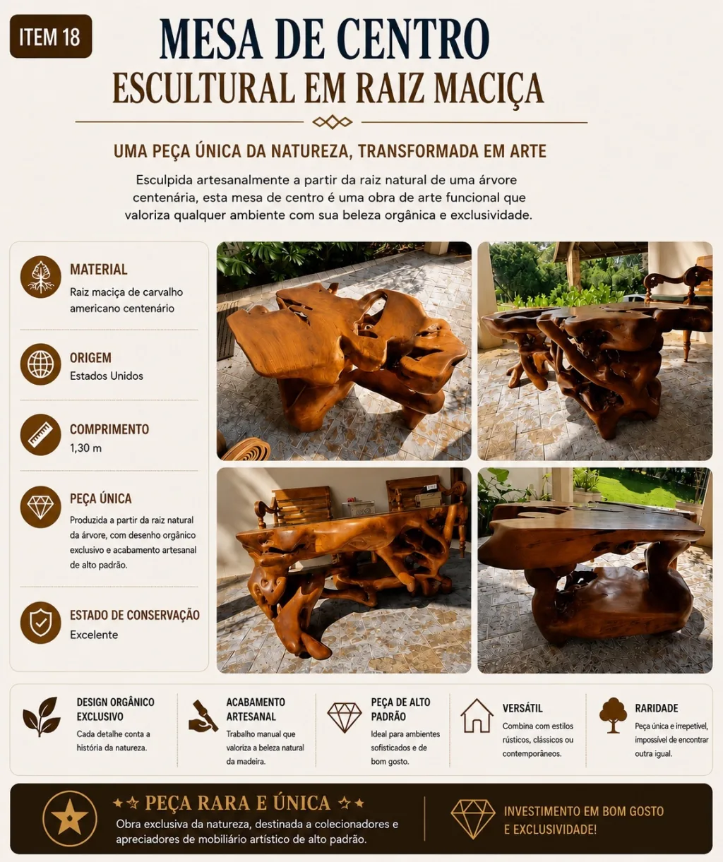 Mesa de Centro Tronco Centenário Carvalho Americano