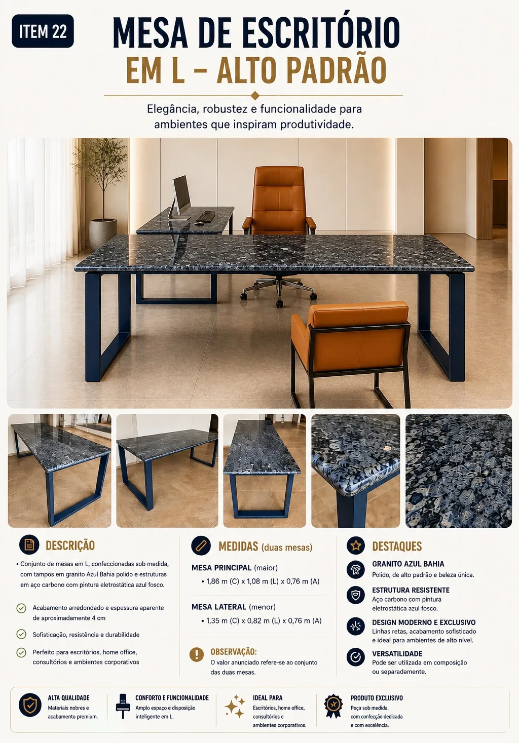 Mesa de Escritório em L — Alto Padrão