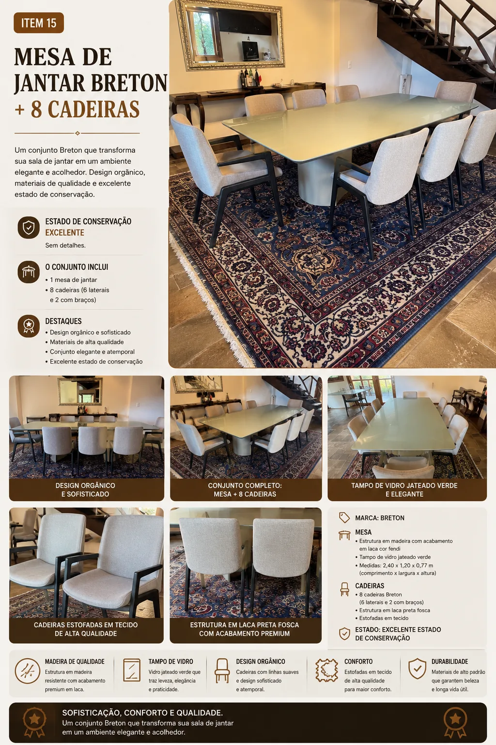 Mesa de Jantar Breton + 8 Cadeiras