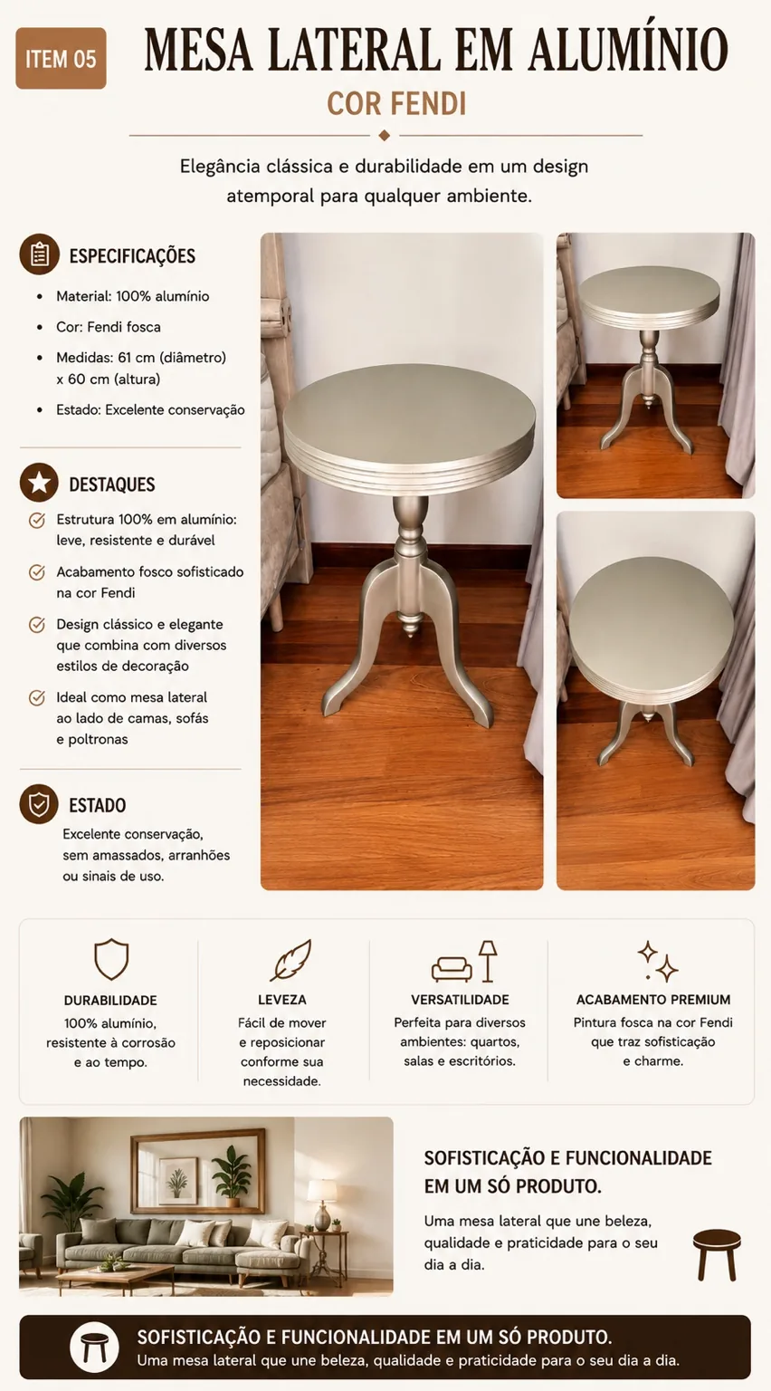 Mesa Lateral em Alumínio  Fendi