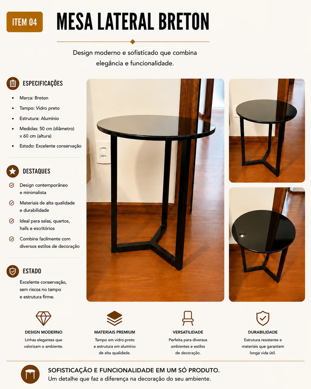 Mesa Lateral Breton Preto