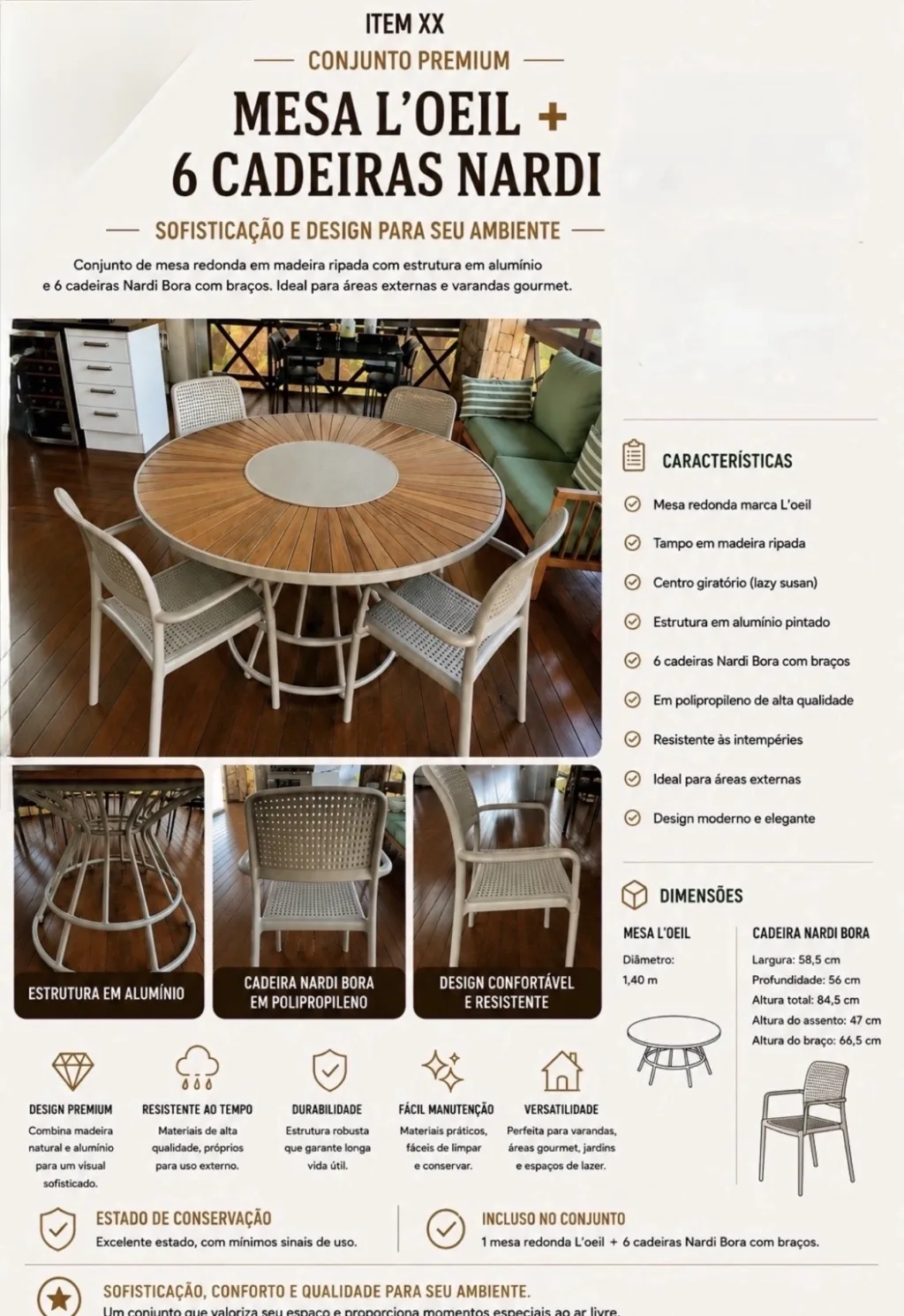 Mesa L'Oeil + 6 Cadeiras Nardi