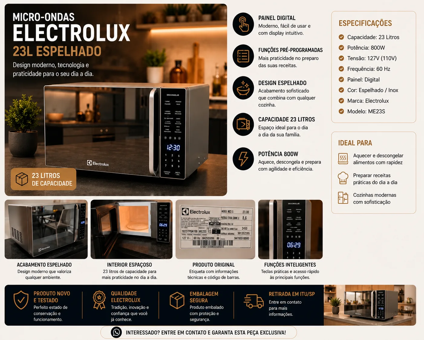 Microondas Electrolux 23L Espelhado