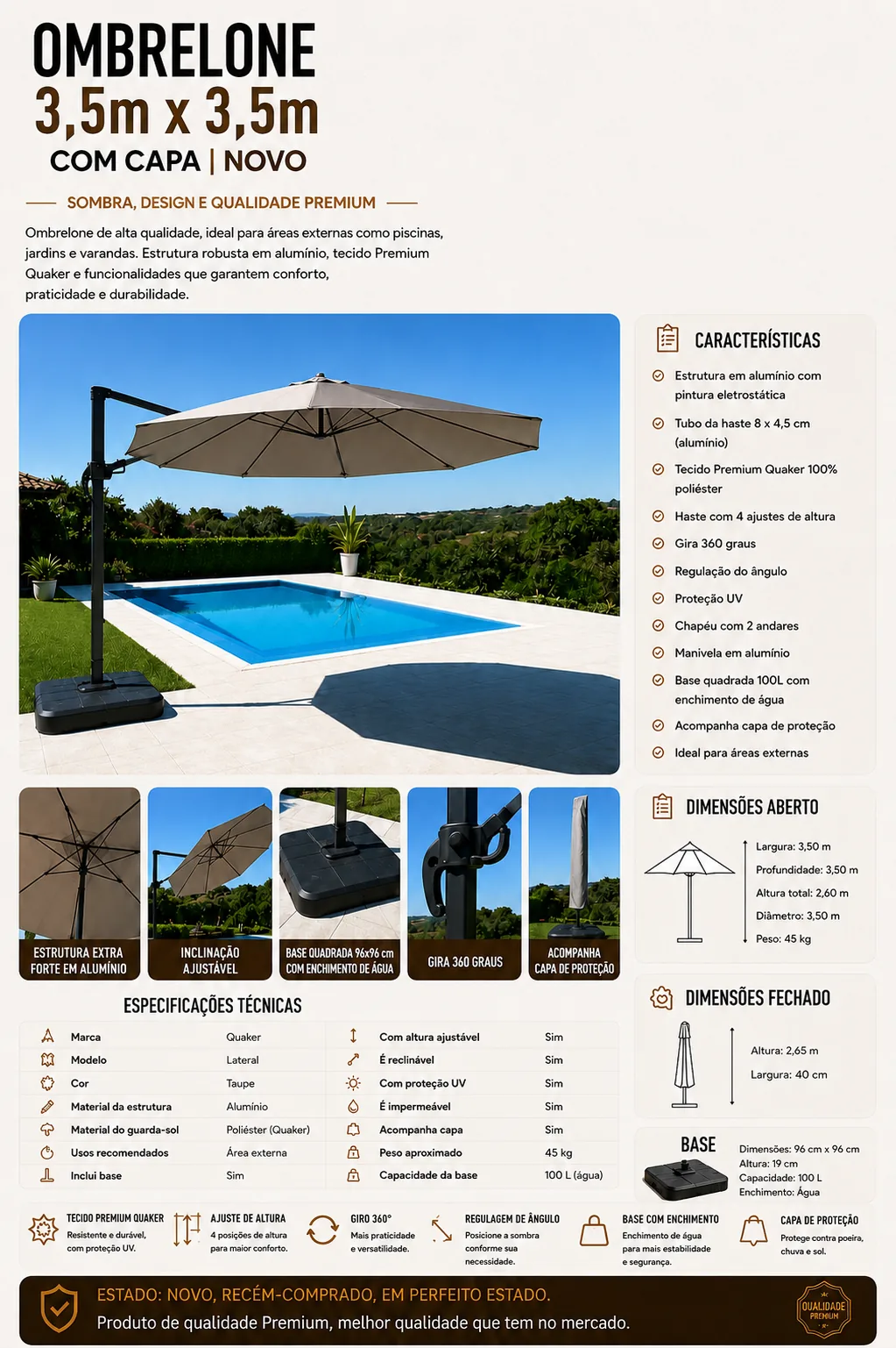 Ombrelone 3,5 m x 3,5 m