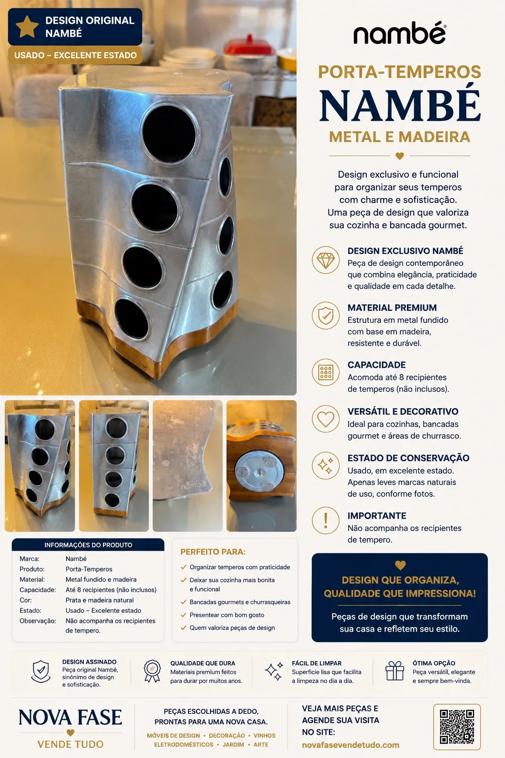 Porta-Temperos Nambé Metal e Madeira