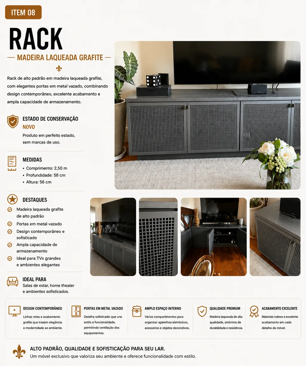 Rack Madeira com Portas de Metais