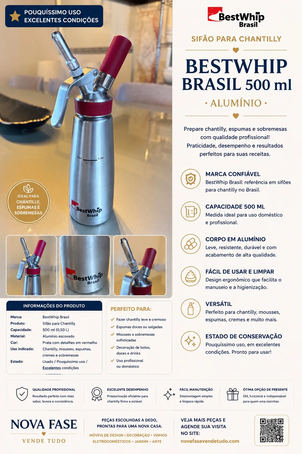 Sifão para Chantilly BestWhip Brasil 500 ml — Alumínio