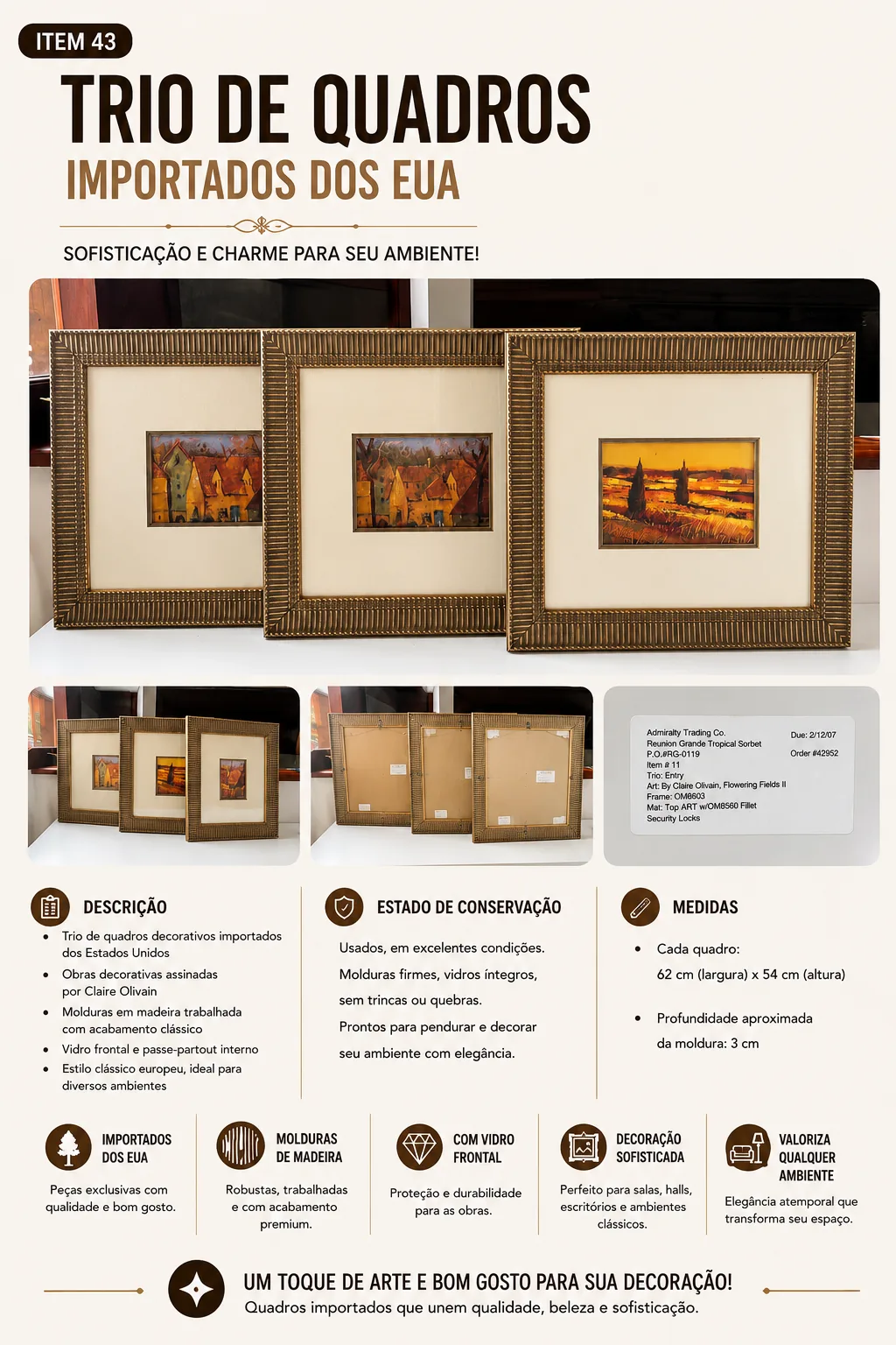 Trio de Quadros Claire Olivain EUA