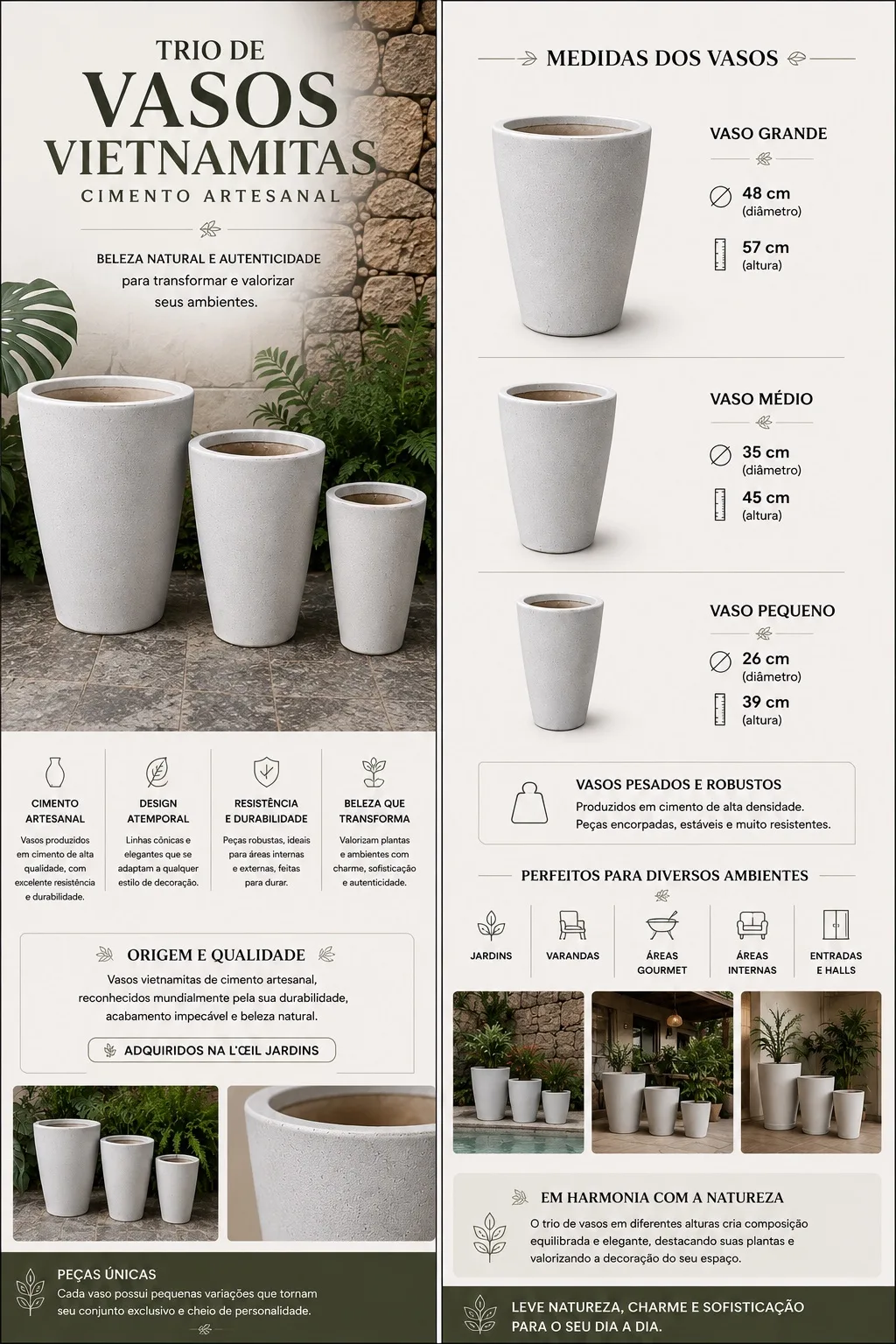 Trio de Vasos Vietnamitas — Cimento Artesanal