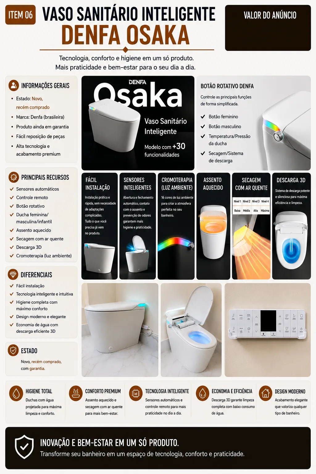 Vaso Sanitário Inteligente Denfa Osaka