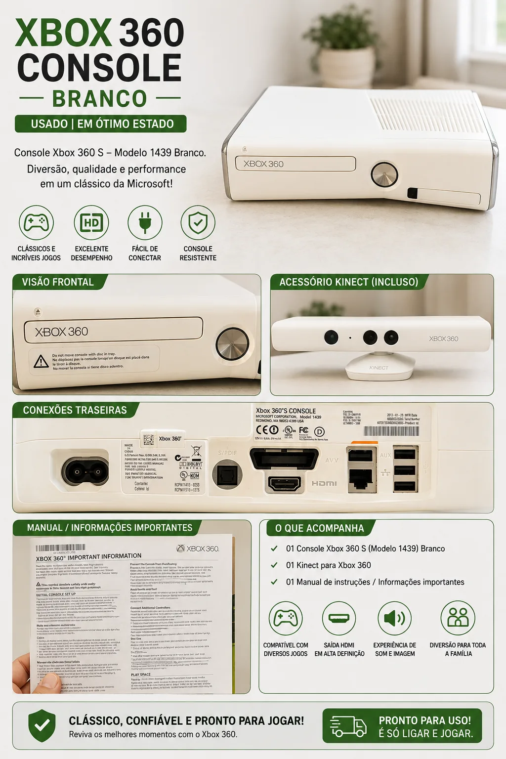 Xbox 360 S Branco com Kinect